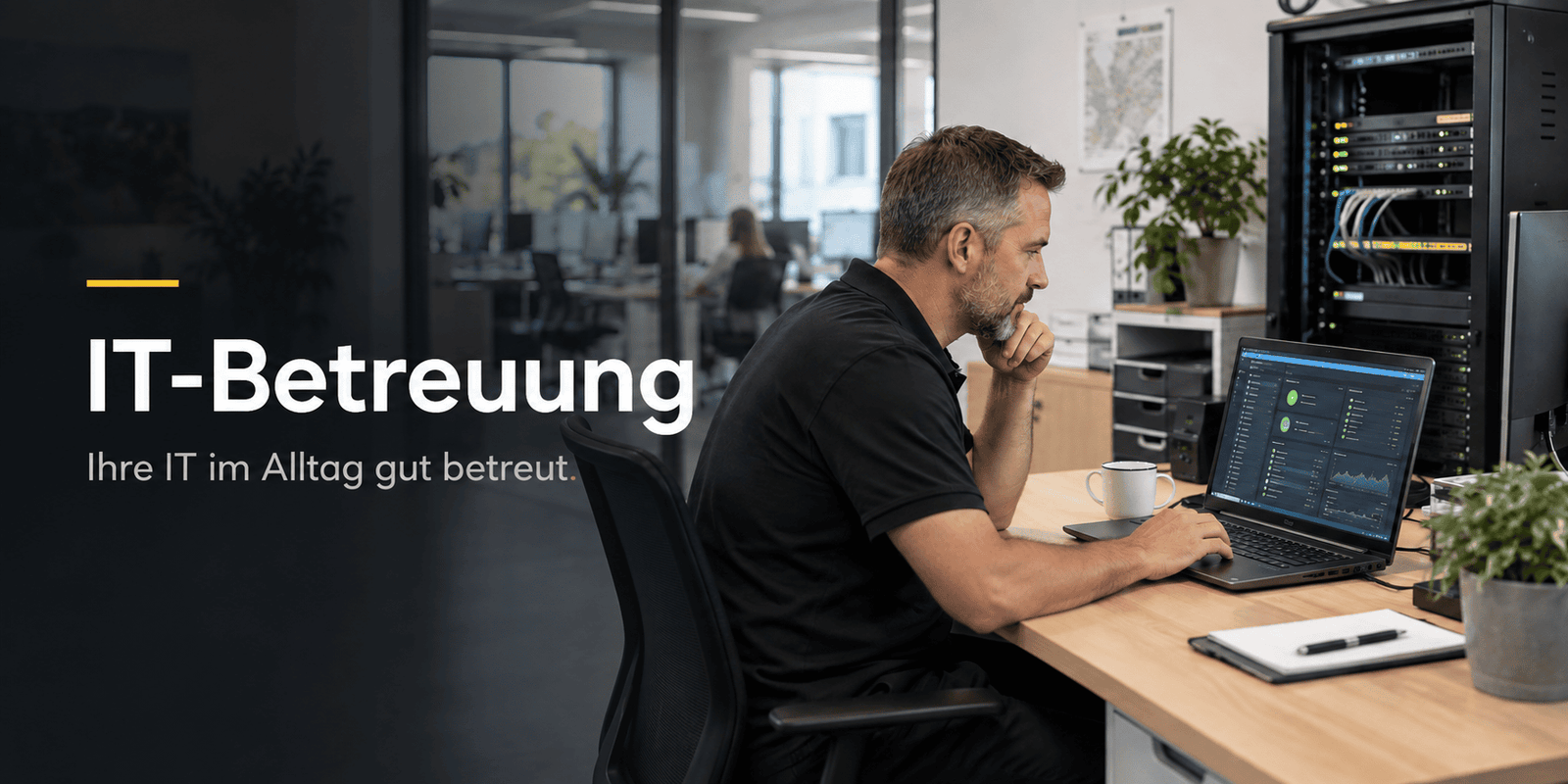 IT-Betreuung für Unternehmen in Neuss und Umgebung: laufender Support, Monitoring, Client-Pflege, IT-Sicherheit und Betreuung Ihrer Infrastruktur.