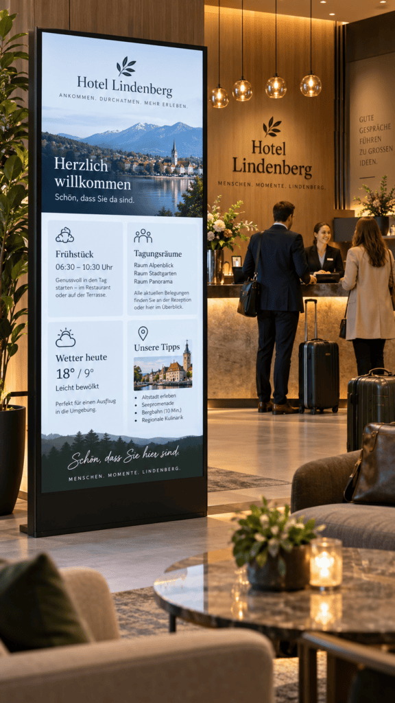 Digital Signage für Unternehmen - Am Empfangsbereich werben