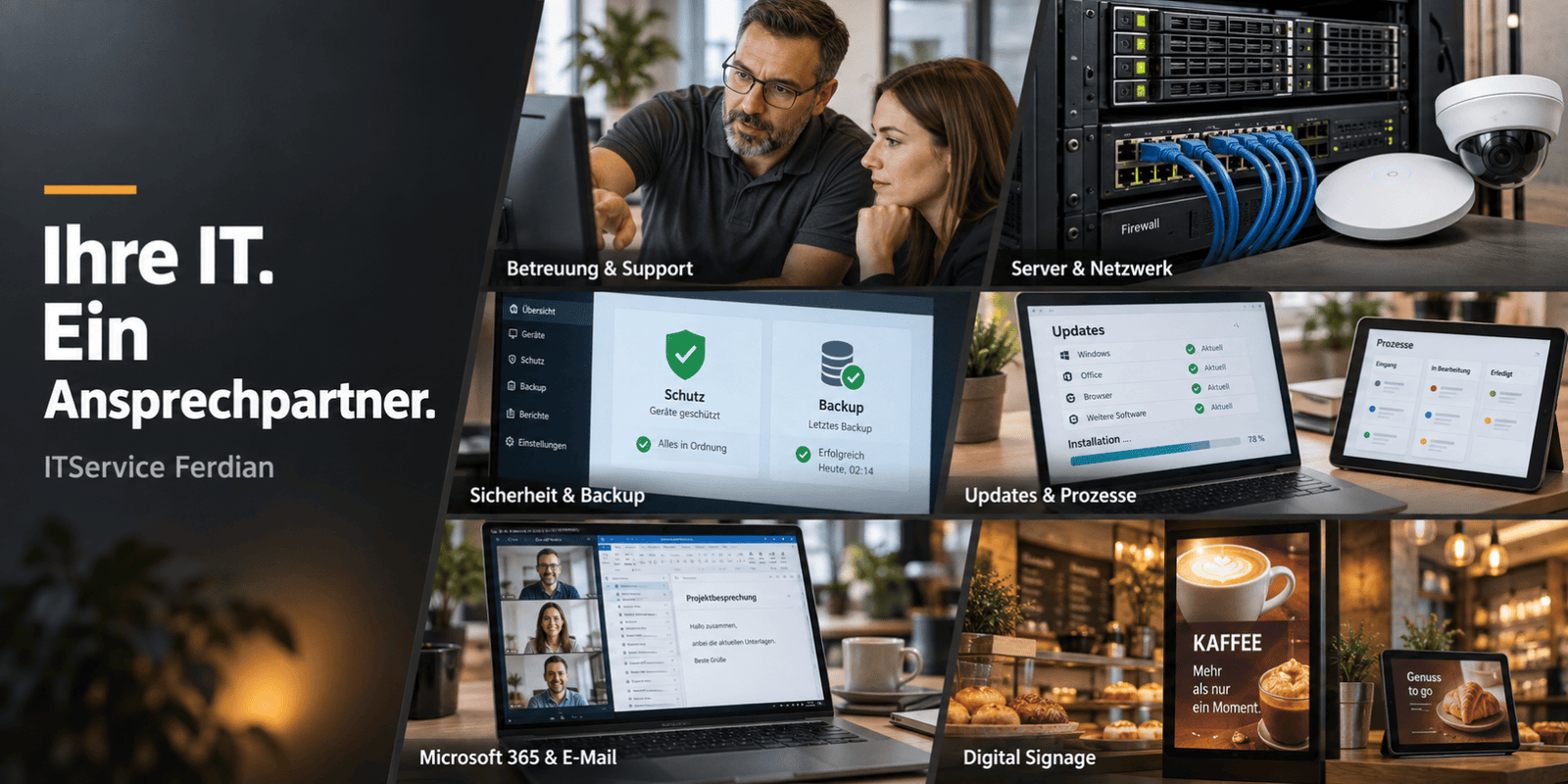 Ihr Unternehmen optimieren - als IT-Dienstleister in Neuss und Umgebung. Bieten wir Beratung, Support, Server, Netzwerke, WLAN, Microsoft 365 und IT-Sicherheit.