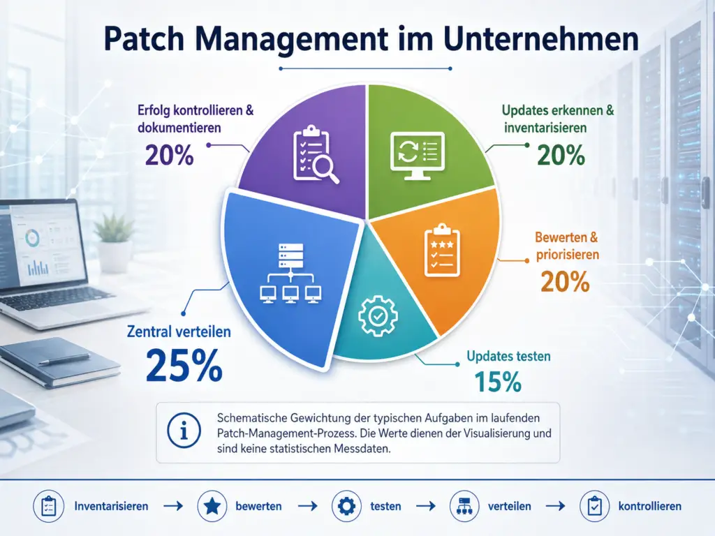 Patch Management besteht nicht nur aus der Installation von Updates. Erst die Kombination aus Erkennung, Bewertung, kontrollierter Verteilung und anschließender Prüfung schafft einen nachvollziehbaren Patchstand.